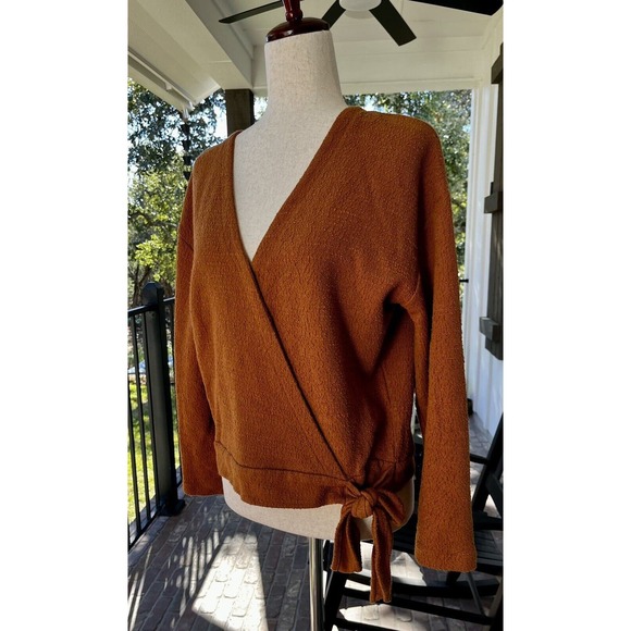 Texture & Thread Madewell Womens Wrap Top Burnt Orange Brown Size Medium - Picture 2 of 6